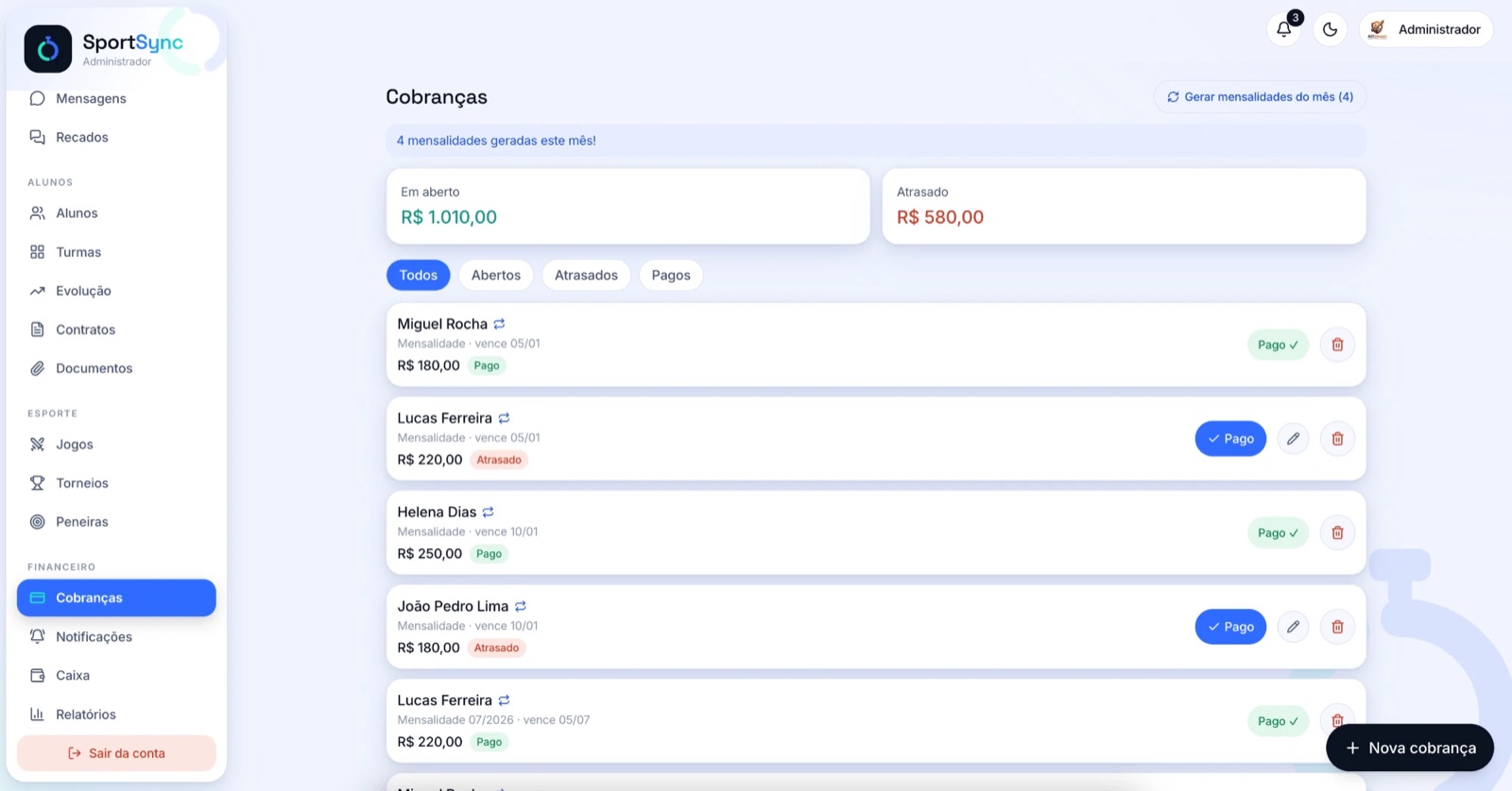 Cobrança vira rotina, não constrangimento no SportSync